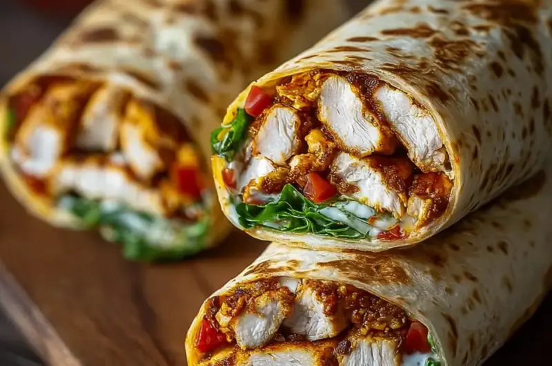 A delicious plate of Crispy Air Fryer Chicken & Mozzarella Wraps