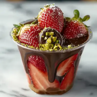 A delicious plate of Dubai Chocolate Strawberry Cup