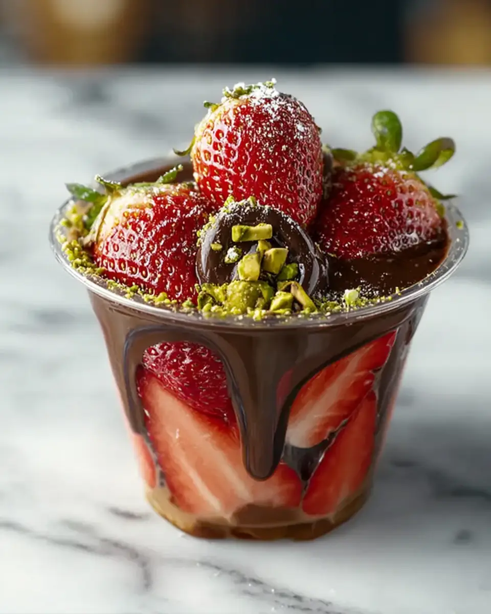 A delicious plate of Dubai Chocolate Strawberry Cup