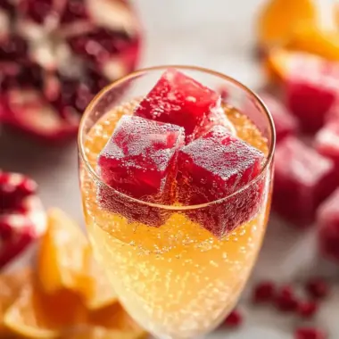 A delicious plate of Frozen Pomegranate Ice Cube Mimosa