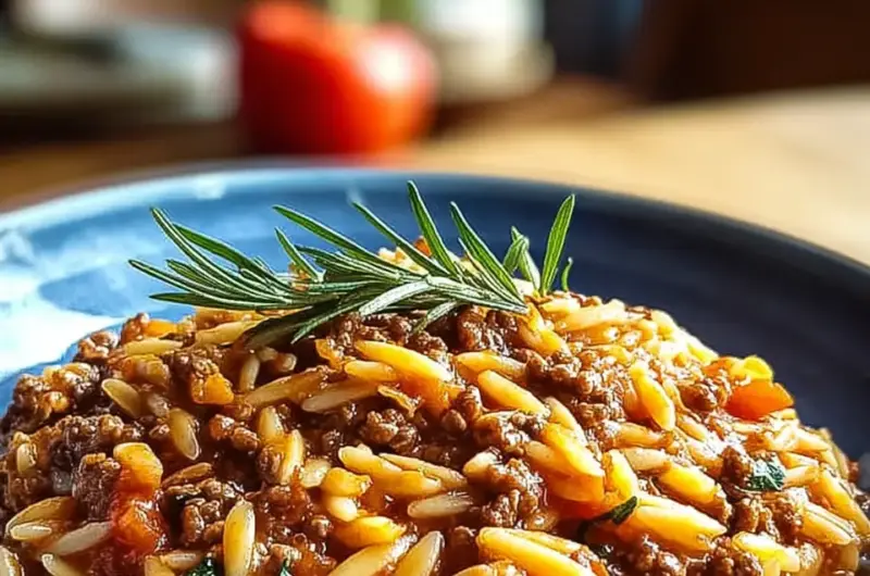 A delicious plate of Ground Beef Orzo Recipe