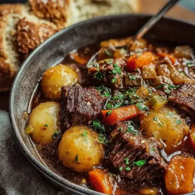 A delicious plate of Irish Lamb Stew with Guinness