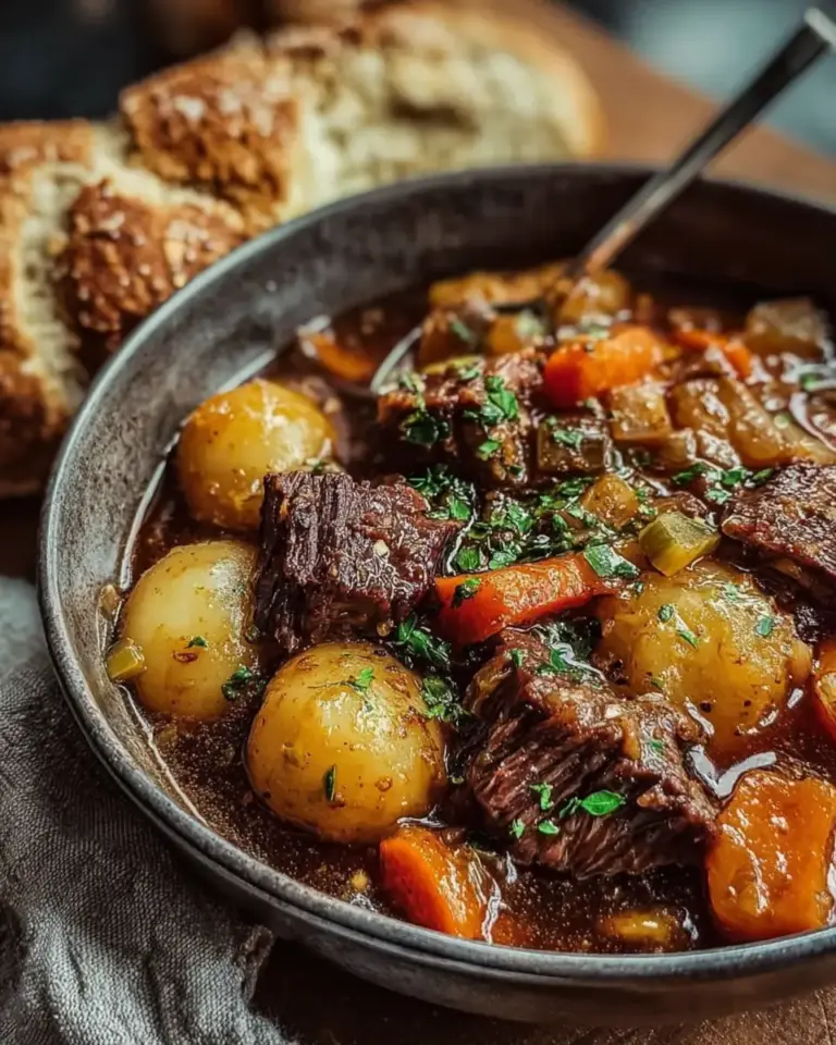 A delicious plate of Irish Lamb Stew with Guinness