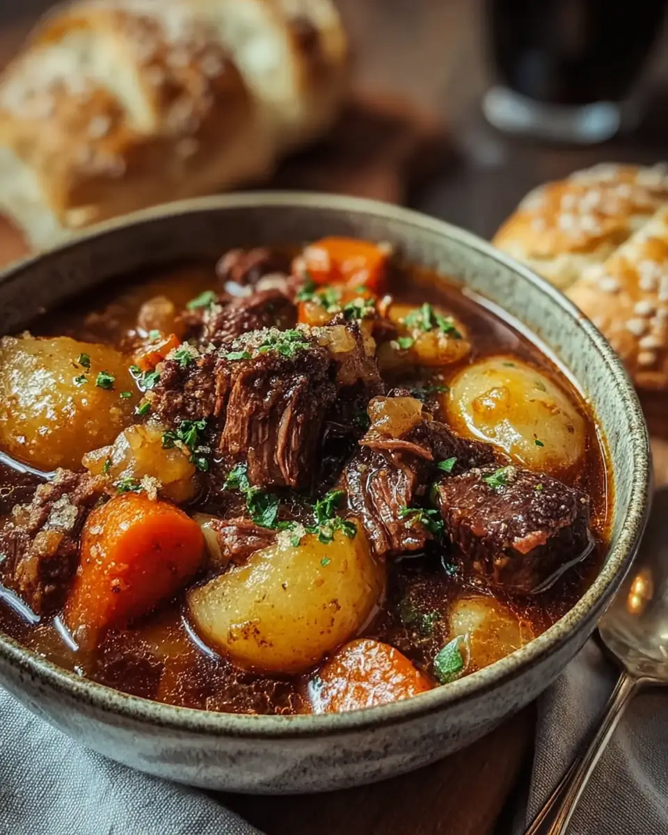 A delicious plate of Irish Lamb Stew with Guinness