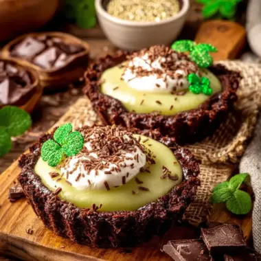 A delicious plate of Irish Mint Cookie Pie Cups