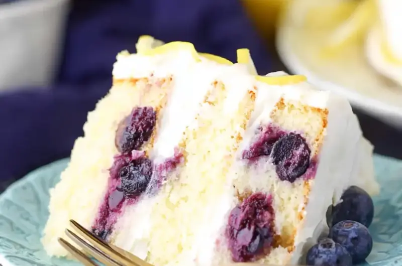 A delicious plate of Lemon Blueberry Cake