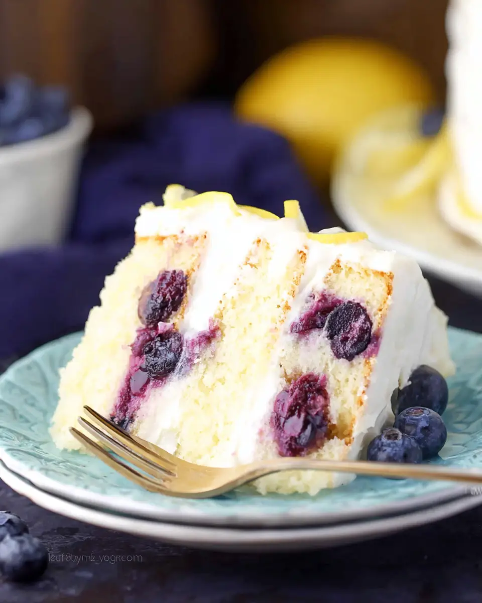 A delicious plate of Lemon Blueberry Cake