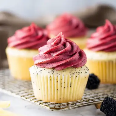 A delicious plate of Lemon Poppy Seed Cupcakes