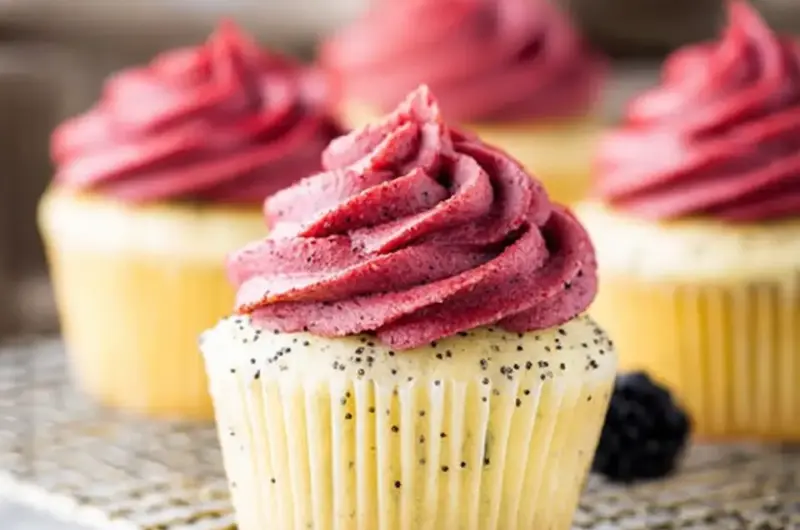 A delicious plate of Lemon Poppy Seed Cupcakes