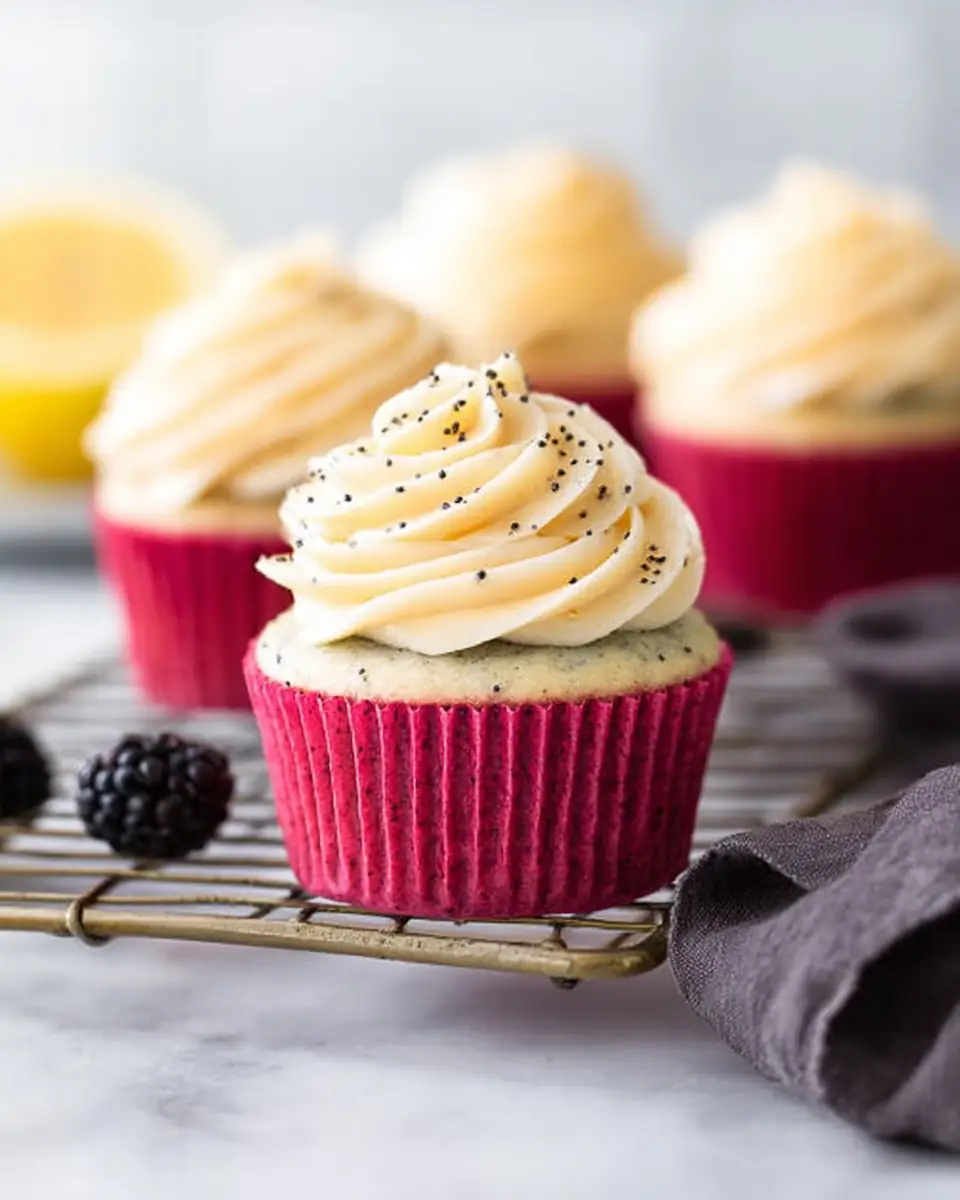 A delicious plate of Lemon Poppy Seed Cupcakes