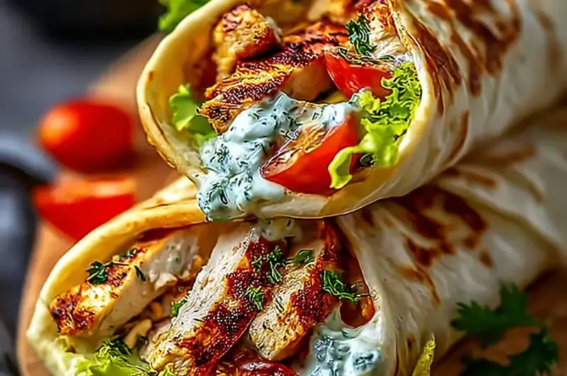 A delicious plate of Mediterranean Chicken Gyros