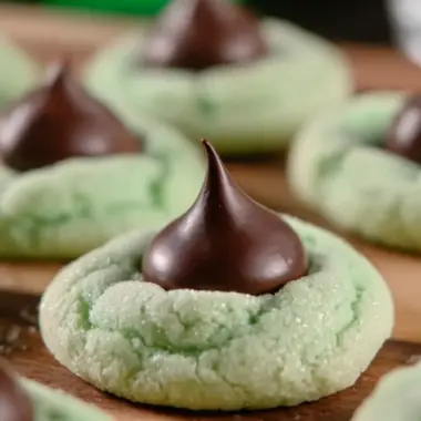 A delicious plate of Mint Chocolate Kiss Blossom Cookies