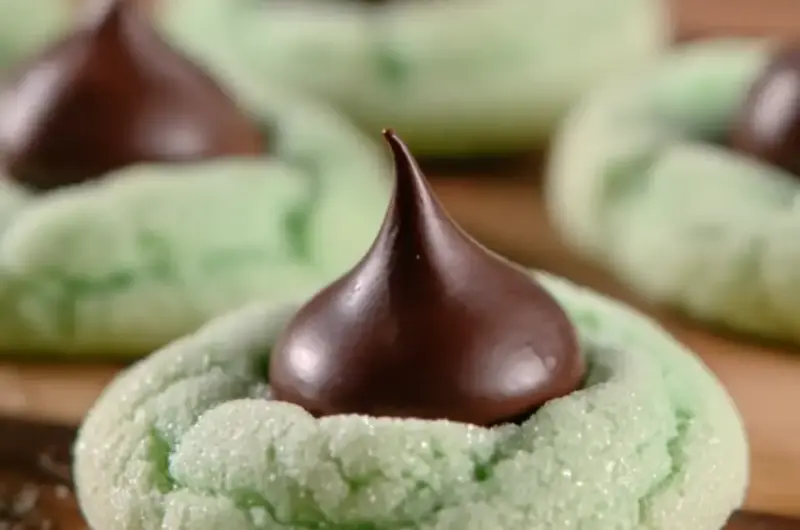 A delicious plate of Mint Chocolate Kiss Blossom Cookies