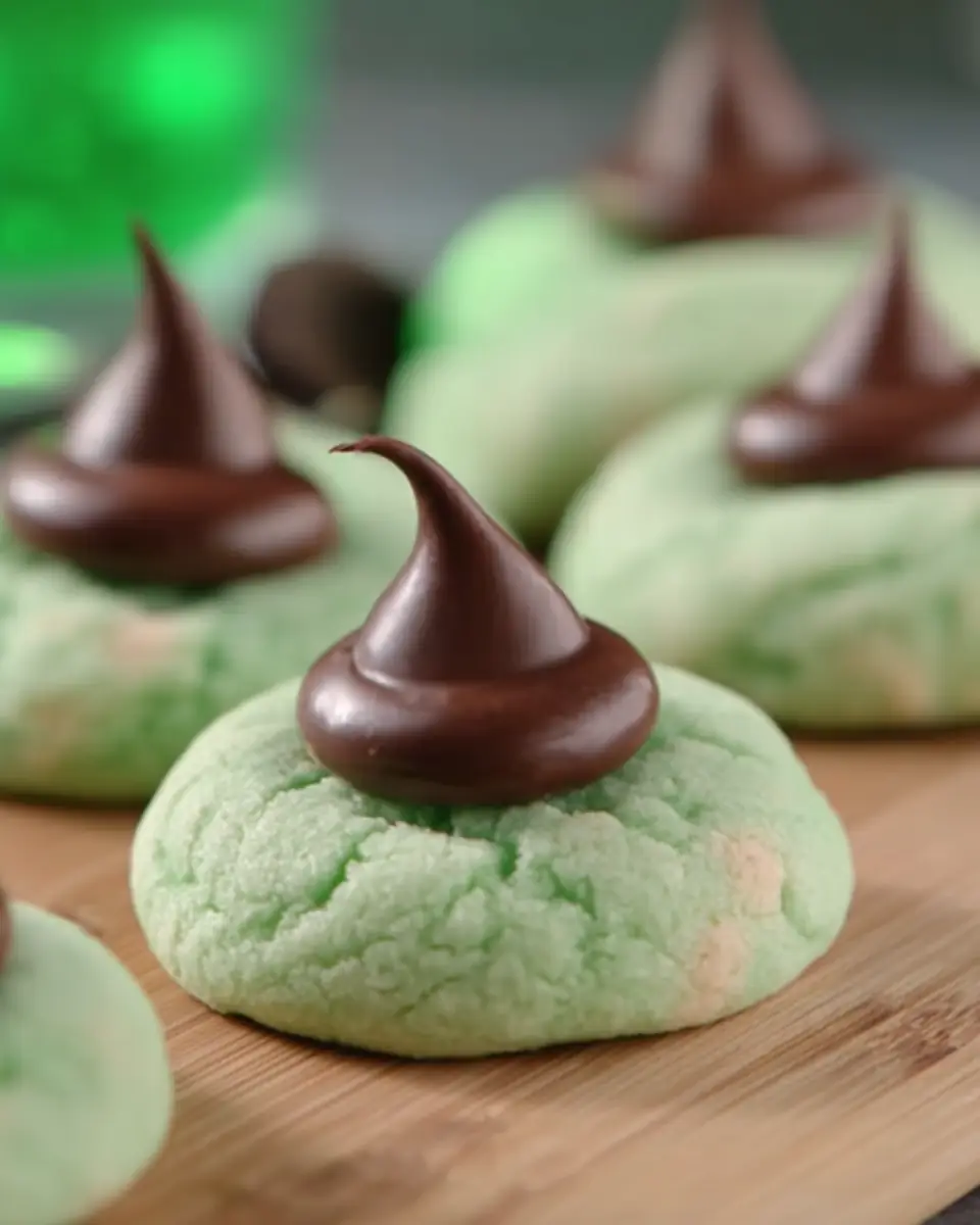 A delicious plate of Mint Chocolate Kiss Blossom Cookies