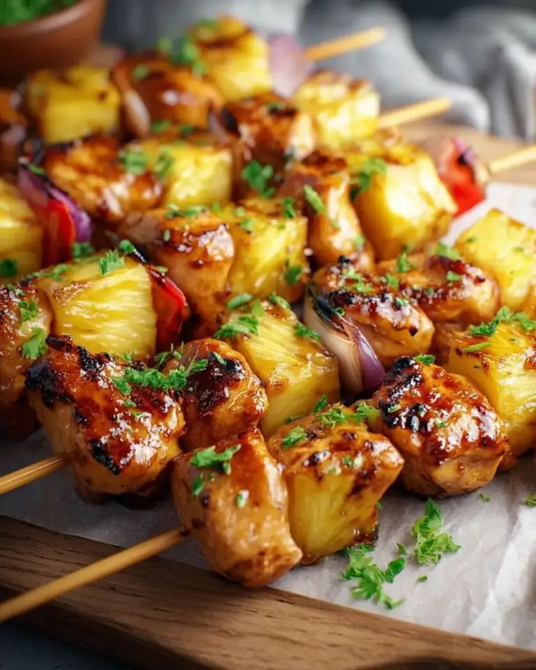 A delicious plate of Pineapple Chicken Kabobs