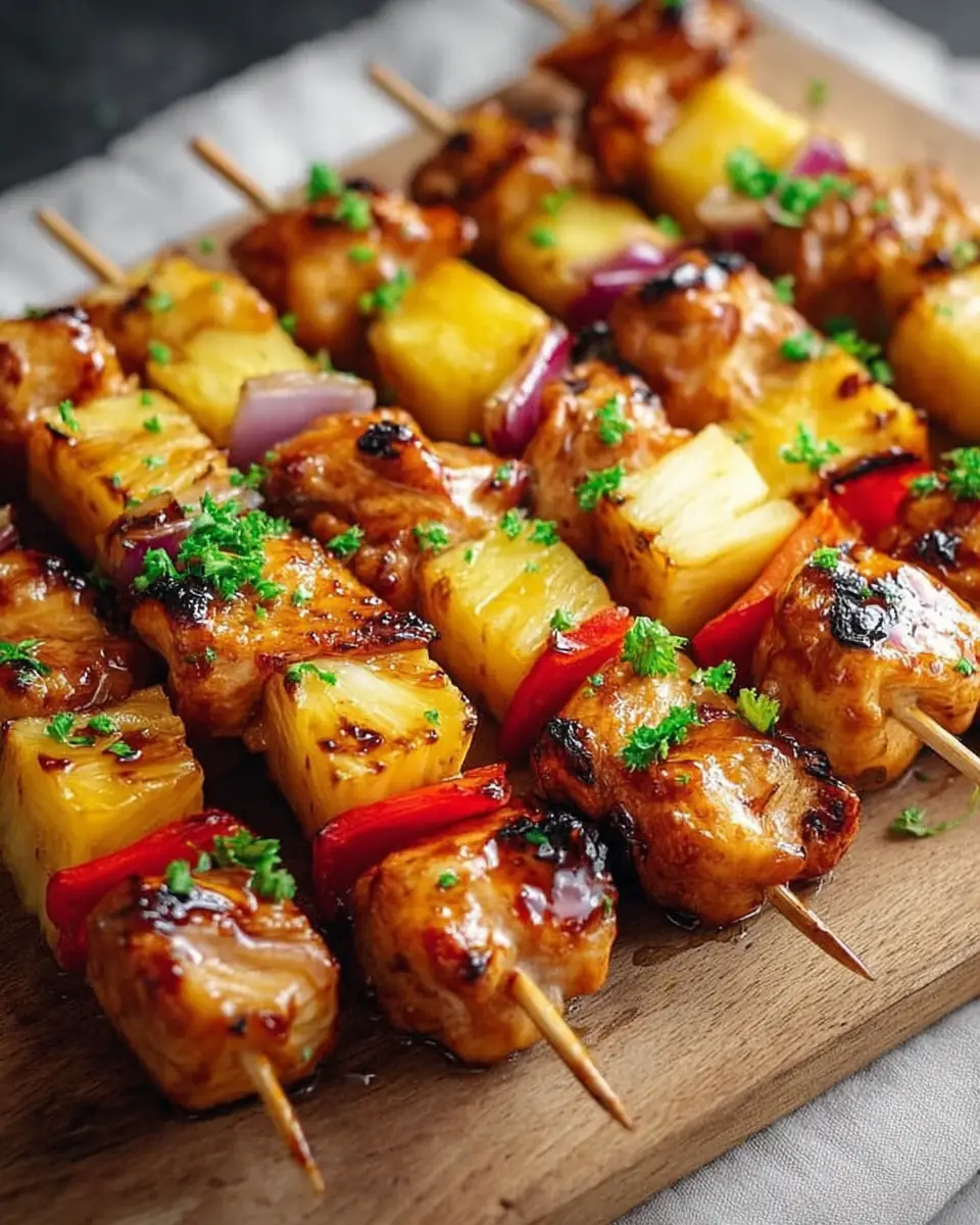 A delicious plate of Pineapple Chicken Kabobs