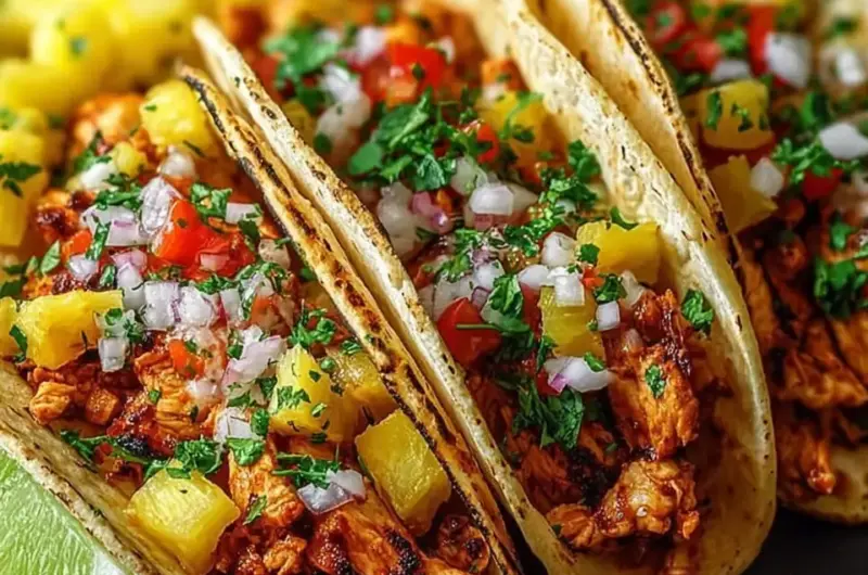A delicious plate of Pineapple Chicken Tacos