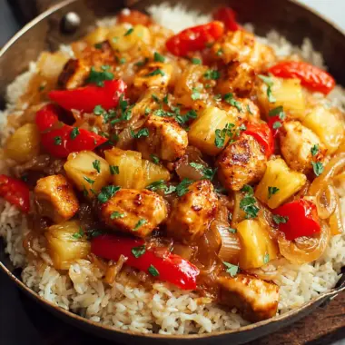 A delicious plate of Pineapple Chicken and Rice