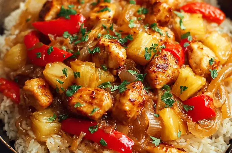 A delicious plate of Pineapple Chicken and Rice