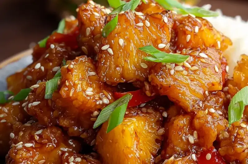 A delicious plate of Pineapple Chicken
