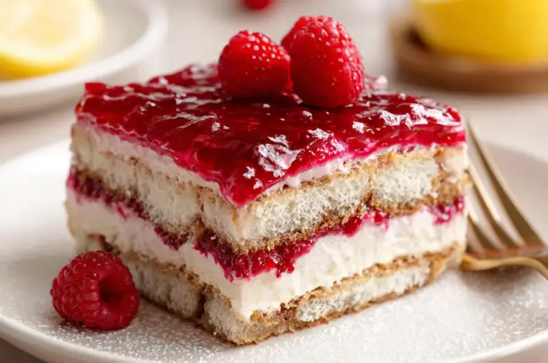 A delicious plate of Raspberry Tiramisu
