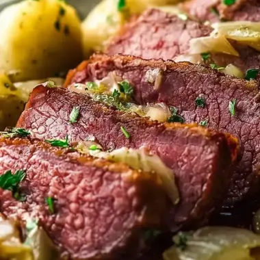 A delicious plate of Slow Cooker Corned Beef & Cabbage