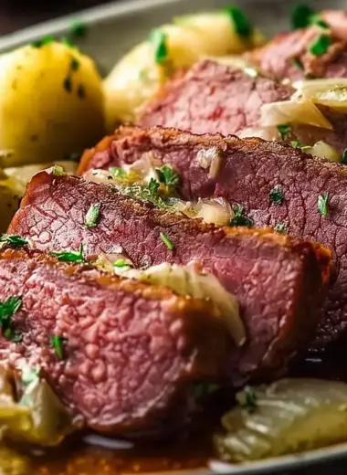 A delicious plate of Slow Cooker Corned Beef & Cabbage