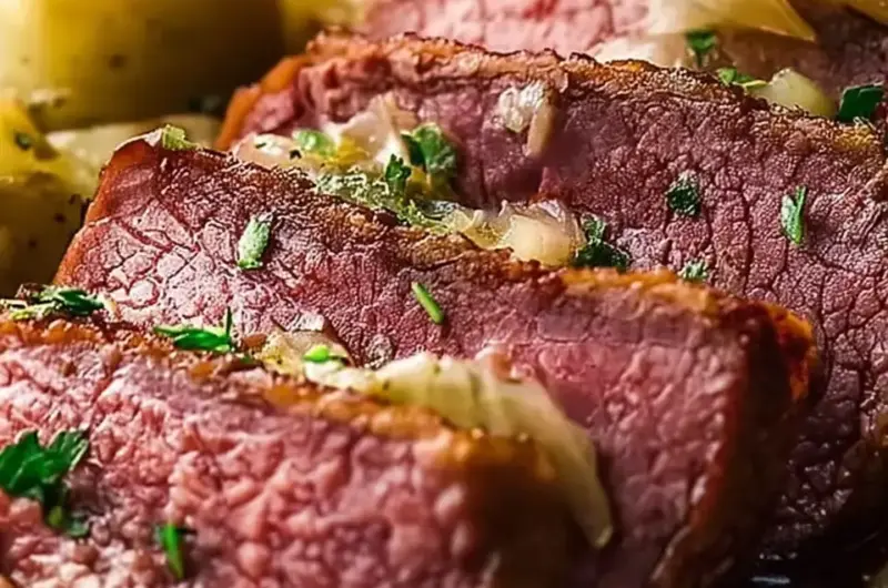 A delicious plate of Slow Cooker Corned Beef & Cabbage