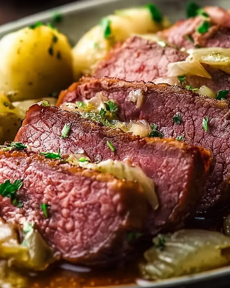 A delicious plate of Slow Cooker Corned Beef & Cabbage
