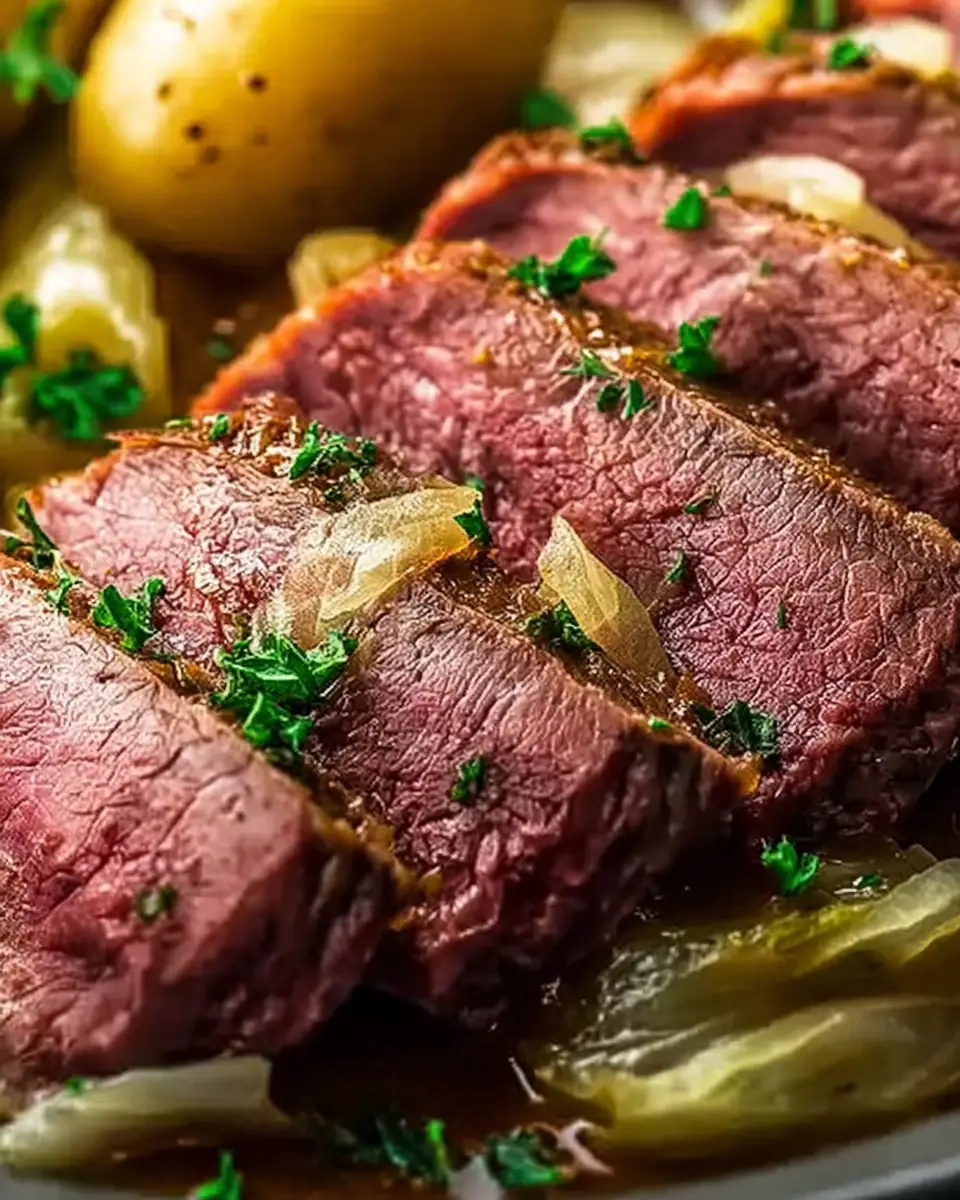 A delicious plate of Slow Cooker Corned Beef & Cabbage