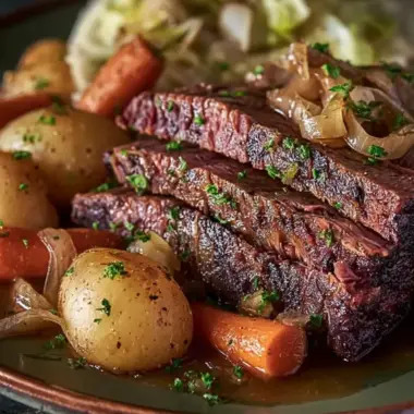 A delicious plate of Slow Cooker Corned Beef and Cabbage