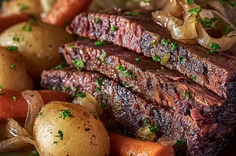 A delicious plate of Slow Cooker Corned Beef and Cabbage
