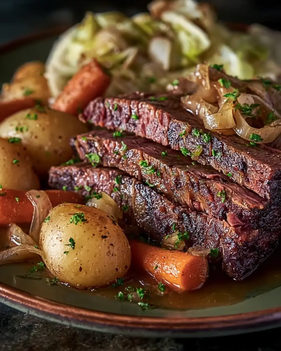 A delicious plate of Slow Cooker Corned Beef and Cabbage