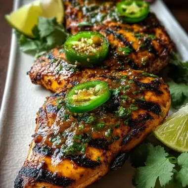 A delicious plate of Spicy Grilled Jalapeno Chicken with Zesty Marinade