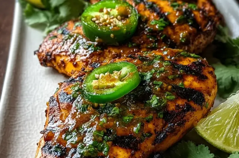 A delicious plate of Spicy Grilled Jalapeno Chicken with Zesty Marinade