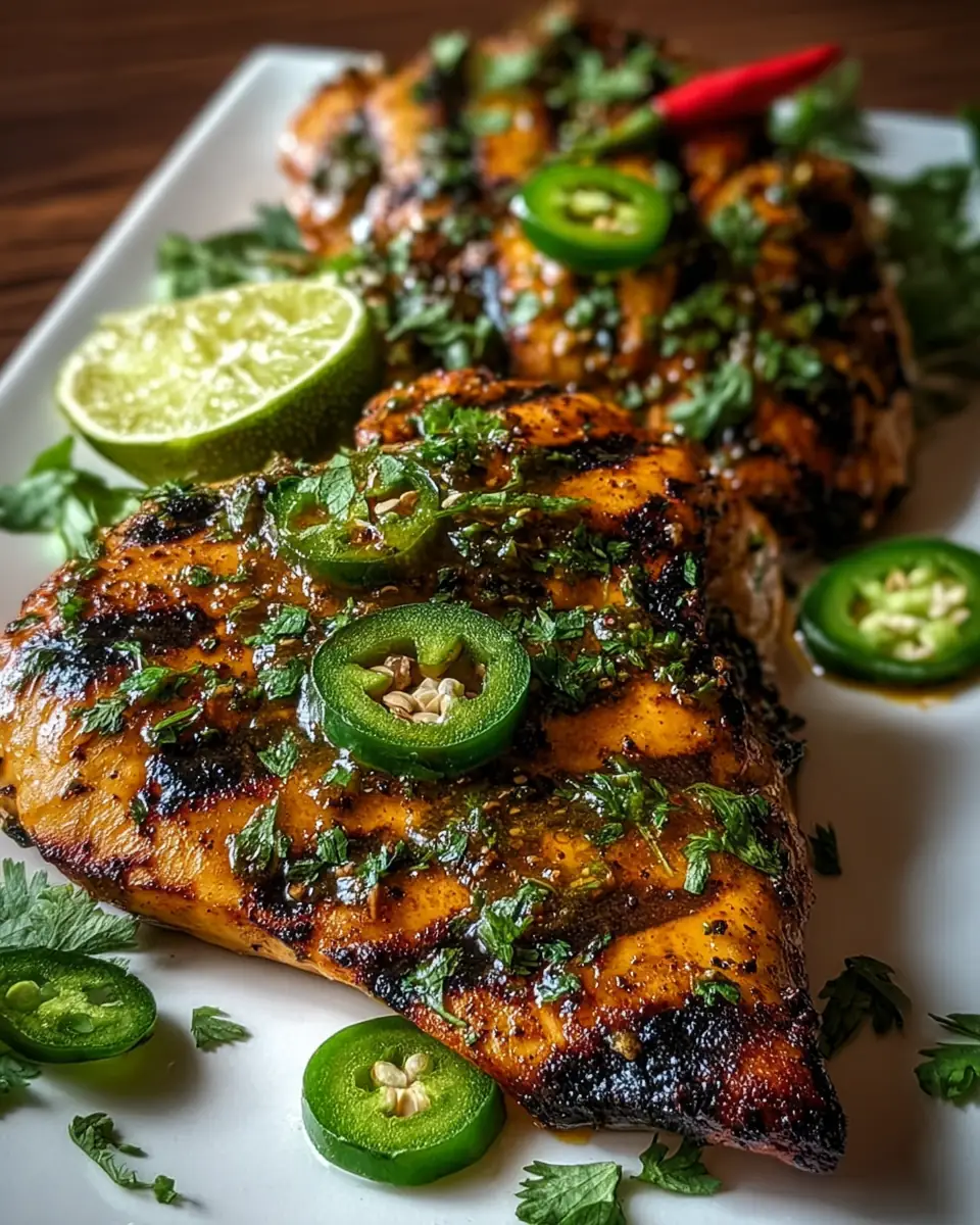 A delicious plate of Spicy Grilled Jalapeno Chicken with Zesty Marinade