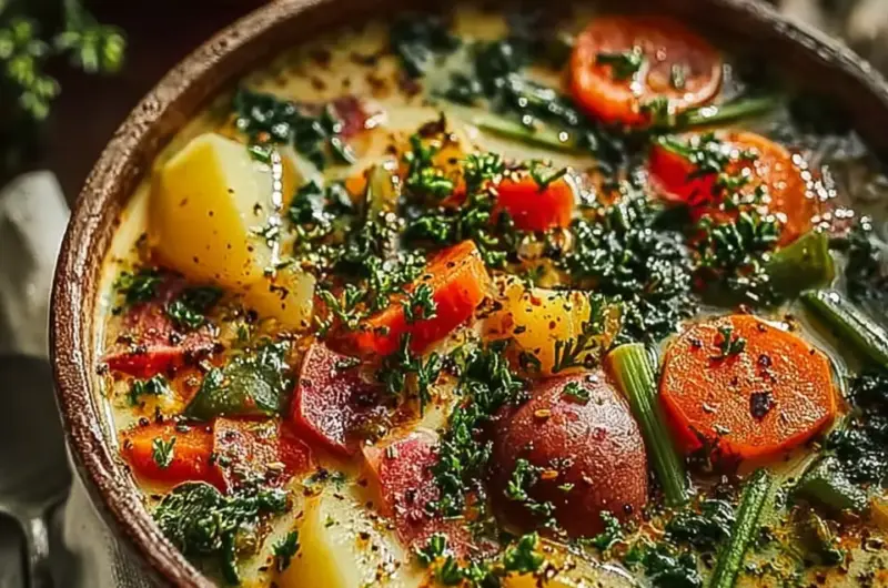 A delicious plate of Spring Vegetable Soup