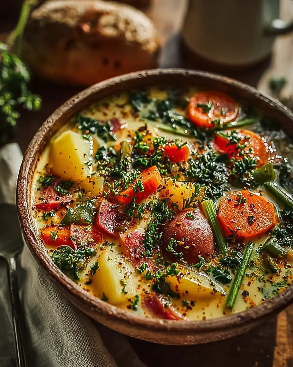 A delicious plate of Spring Vegetable Soup