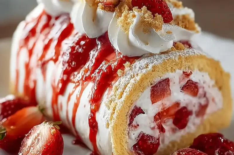 A delicious plate of Strawberry Shortcake Cheesecake