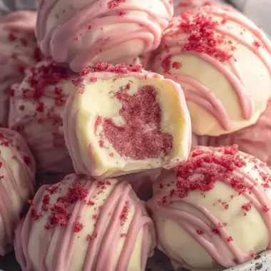 A delicious plate of Strawberry Shortcake Truffles
