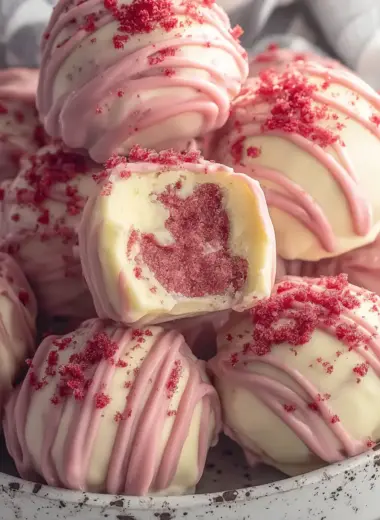 A delicious plate of Strawberry Shortcake Truffles