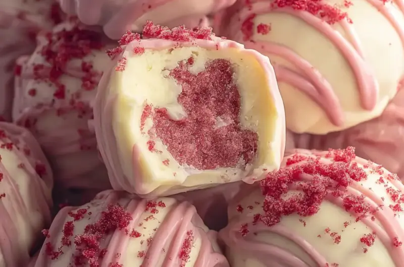 A delicious plate of Strawberry Shortcake Truffles