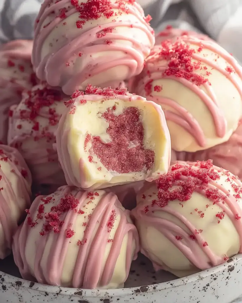 A delicious plate of Strawberry Shortcake Truffles