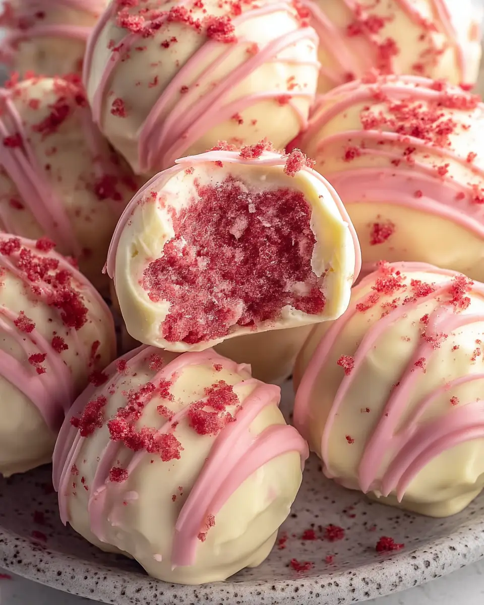 A delicious plate of Strawberry Shortcake Truffles