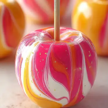 A delicious plate of Swirled Starburst Candy Apples