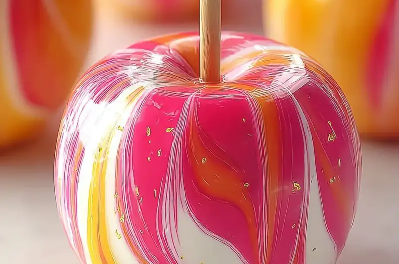 A delicious plate of Swirled Starburst Candy Apples