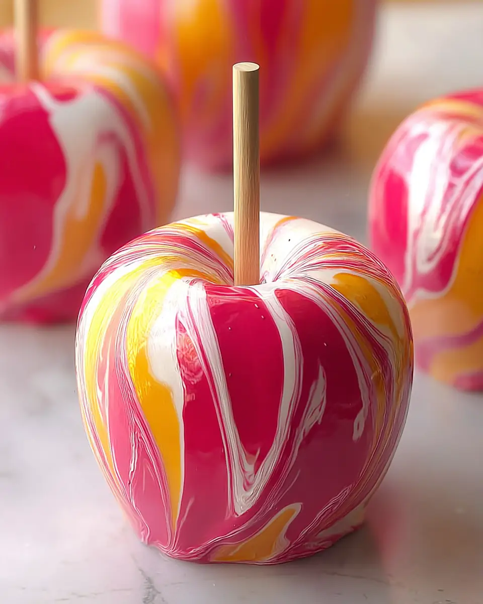 A delicious plate of Swirled Starburst Candy Apples
