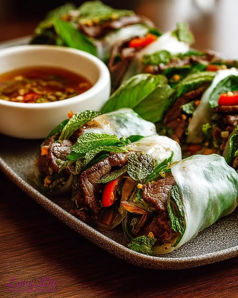 A delicious plate of Thai Basil Beef Rolls
