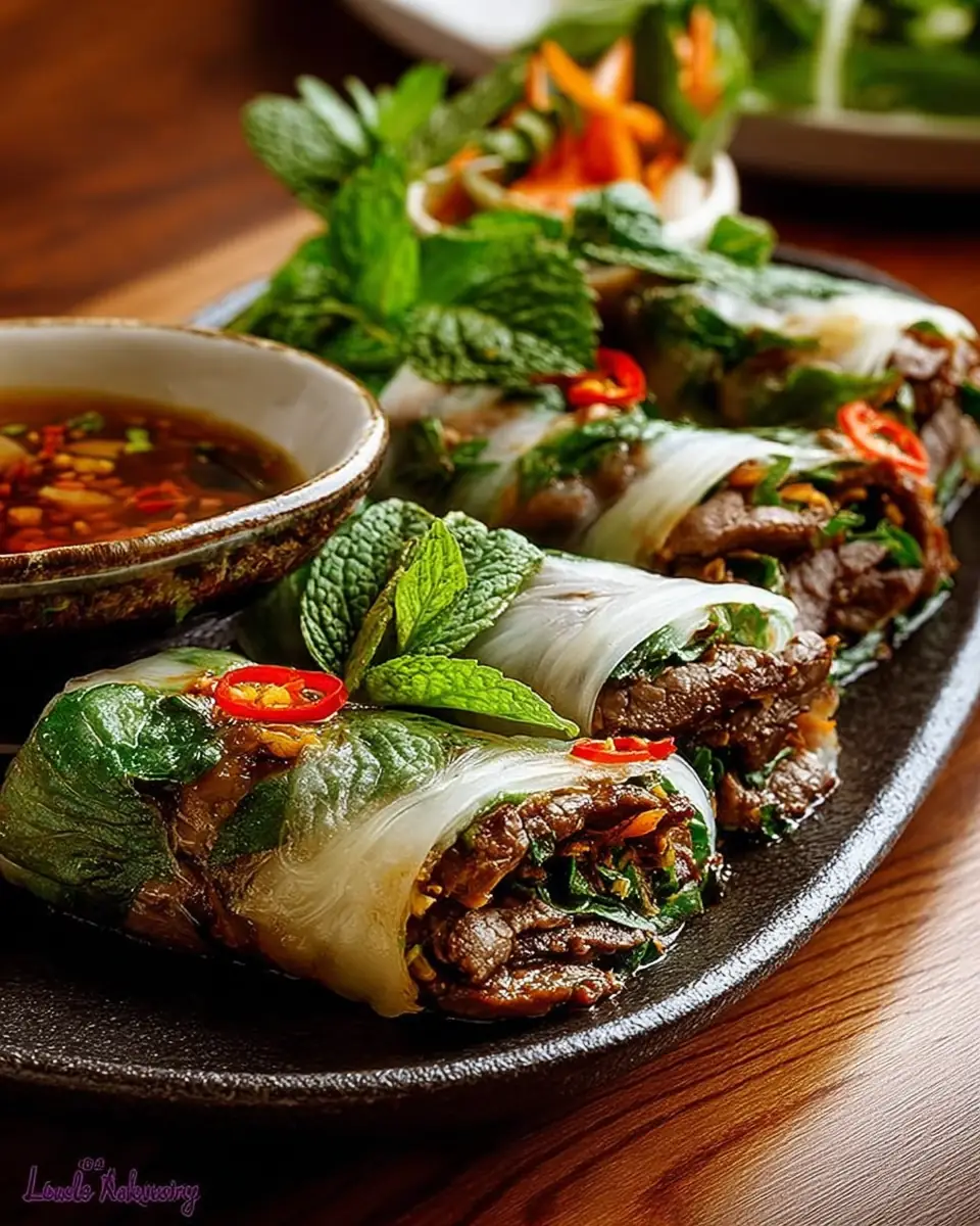 A delicious plate of Thai Basil Beef Rolls