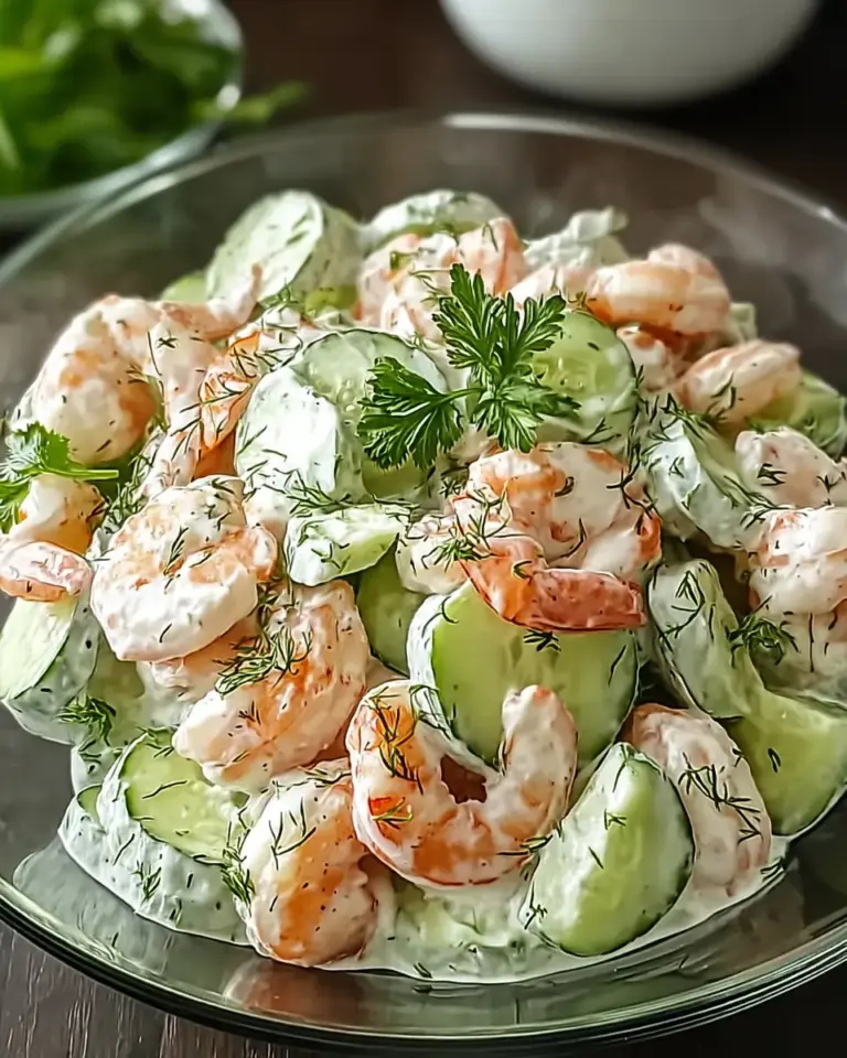 A delicious plate of Creamy Cucumber Shrimp Salad Recipe